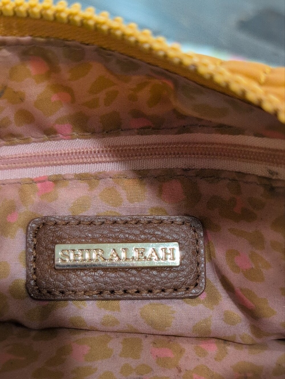 Shiraleah Yellow Quilted Cosmetic Pouch with Pink Accent Lining - Picture 3 of 5